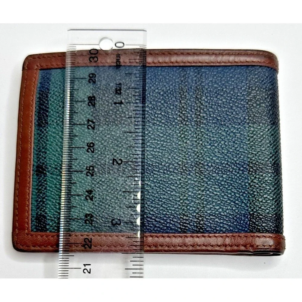Ralph Lauren Polo Bifold Wallet Hunter Plaid Brown Leather Coin Pocket 90s
